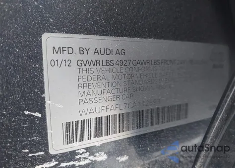 2012 Audi A4 2.0T Premium z USA, uszkodzony, nr VIN WAUFFAFL7CA112693